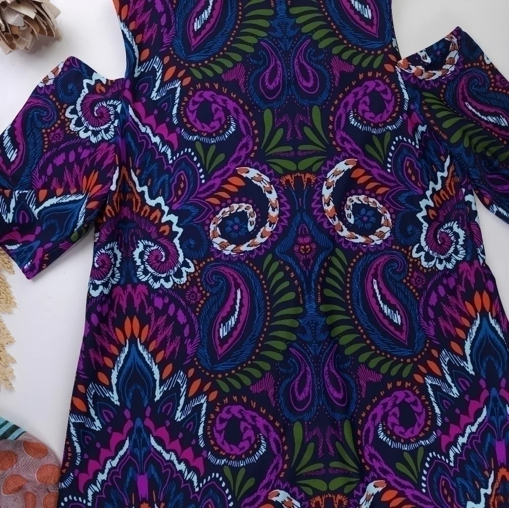 New Jude Connally Anthropologie Purple Blue Cold Shoulder Dress Sz Xs - Picture 12 of 13